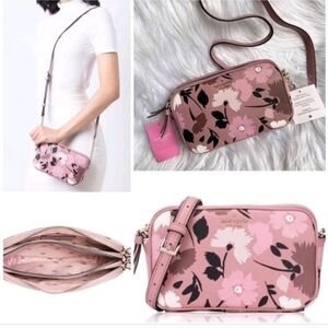 kate spade Pink Floral Crossbody Bag with Black Accents Nwt